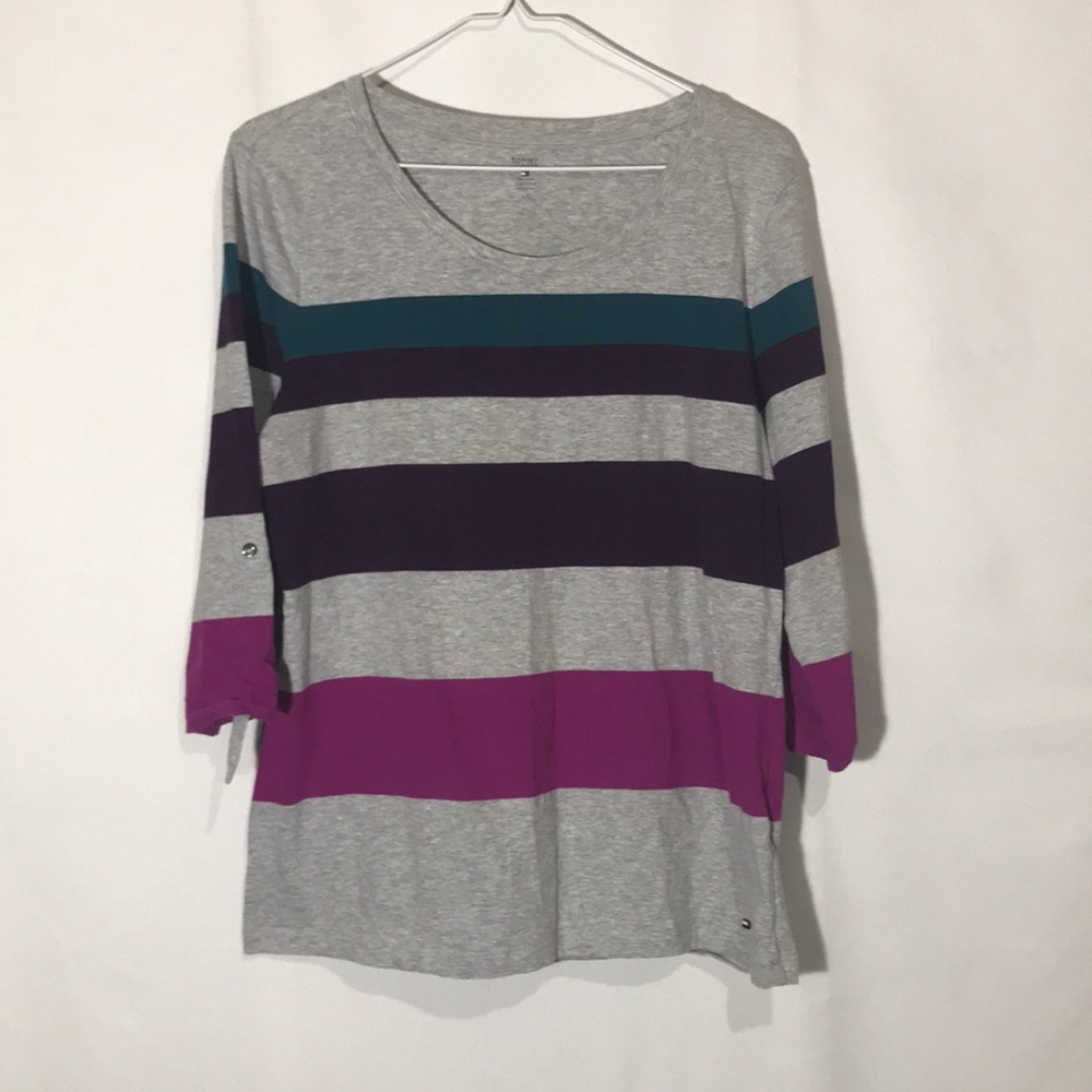 Tommy Hilfiger Large Gray Stripe Top Size Large